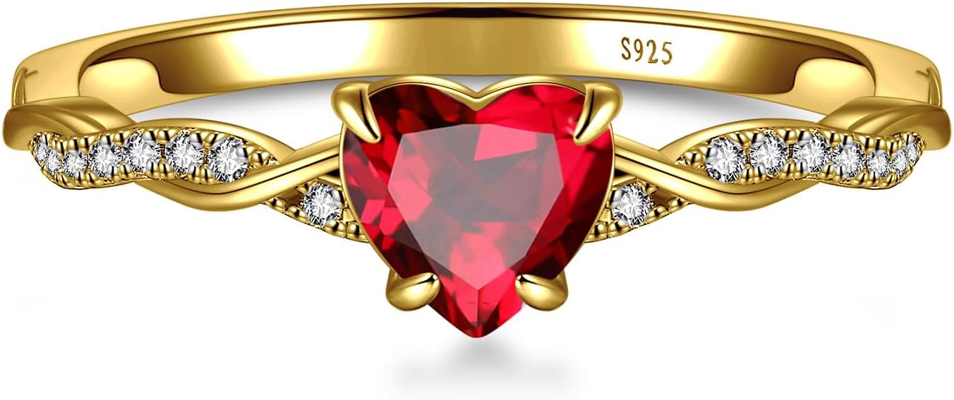 1.25ct Womens Heart Promise Ring, 925 Sterling Silver Heart Cut Created Emerald/Sapphire/Amethyst/Ruby/Cubic Zirconia/Opal Twisted Vine Engagement Ring for Women Size 5-10