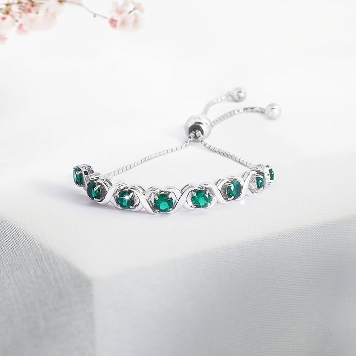Birthstone Bangle Bracelet for Women Classic Beautiful 925 Sterling Silver Sparkling Gemstone XO Bolo Tennis Bracelet Fine Wrist Jewelry 4.2 Ct, 11"