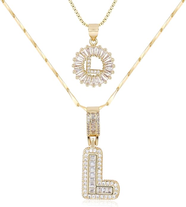 Letter Necklace 14k Gold Plated Bling Dainty Necklaces Trendy Chunky Custom Name Necklace Personalized Round Circle Pendant Zirconia Letters Name Crystal Jewelry Gifts for Women