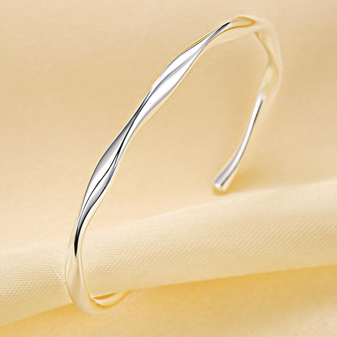 925 Sterling Silver Cuff Bangle Bracelets Adjustable Jewelry Fashion Simple Open Bangles Cuff Jewelry for Women Mom Wife Mothers Day Valentine Gift