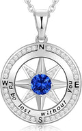 Peeshow Gifts for Women Wife-Compass Birthstone Necklace Gift for Wife Birthday Wedding Anniversary Women Jewelry for Her Girlfriend S925 Sterling Silver