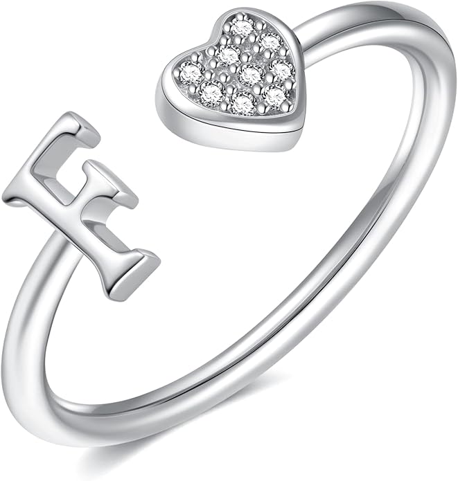 Valentines Day Gift Initial Rings for Teen Girls - S925 Heart Sterling Silver Rings for Teen Girls | 14K Gold/Rose Gold/Sterling Silver Plated Ring for Girls Kids Women Ring for Teenager Girls Gifts Adjustable, No Tarnish, Hypoallergenic
