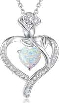 LOUISA SECRET Rose Flower Heart Birthstone Necklaces for Women, 925 Sterling Silver Fine Jewelry, Pendant Heart Necklaces Birthday Anniversary Christmas Gift for Women Wife Mom Girlfriend Lady