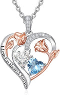 Valentine's Day Gifts for Wife 925 Sterling Silver Double Birthstone Pendant Necklaces I Love You for Always and Forever Necklace Anniversary Birthday Gifts for Wife Girlfriend Mom Her