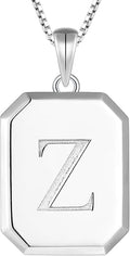 YL Initial Necklace 925 Sterling Silver Square/Round/Heart Letter Pendant A-Z Alphabet Polished Jewelry for Women