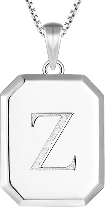 YL Initial Necklace 925 Sterling Silver Square/Round/Heart Letter Pendant A-Z Alphabet Polished Jewelry for Women