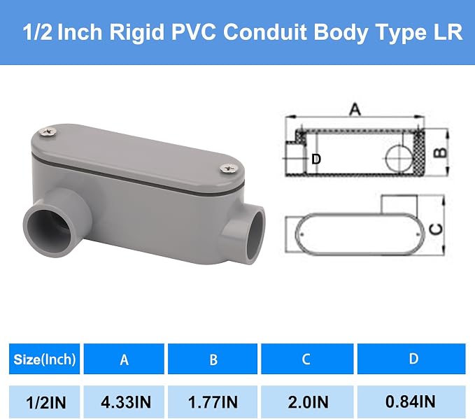 4Pack 1/2 Inch Rigid PVC Conduit Body Type LR, Slip x Slip PVC Conduit Bodies - Image 2