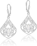 LeCalla 925 Sterling Silver Filigree Dangle Drop Leverback Earrings for Women | Long 925 Silver Dangle Leverback Earrings Hypoallergenic Filigree Tear drop Earrings Jewelry