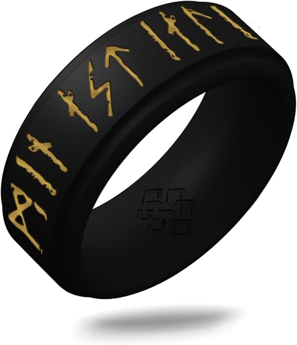Knot Theory Viking Silicone Ring - My Love Forever in Rune Characters Breathable Comfort Fit - Valentine's Engagement Mens Wedding Band