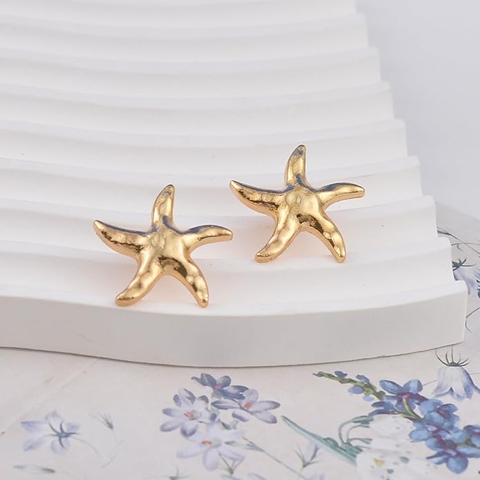 Starfish Stud Earrings for Women Gold Starfish Trendy Drop Dangle Earrings Hypoallergenic Summer Beach Ocean Jewelry