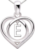 ALOV Jewelry Sterling Silver Initial Letter Alphabet Love Heart Cubic Zirconia Pendant Necklace