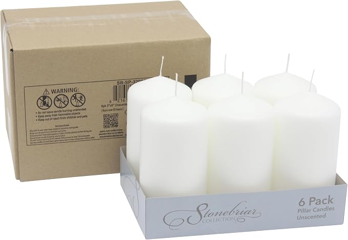 Stonebriar Unscented White Tall Pillar Candles, 65 Hour Burning Candle Pillars - Image 2