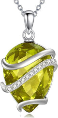 Birthstone Necklace for Women Sterling Silver Teardrop Pendant Necklace Birthday Jewelry Gift for Women