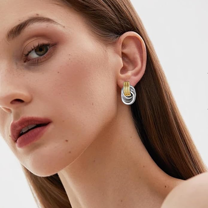 Gold/Silver Statement Geometric Earrings for Women Chunky Gold Knot Link Drop Dangle Earrings Trendy Jewelry Gift