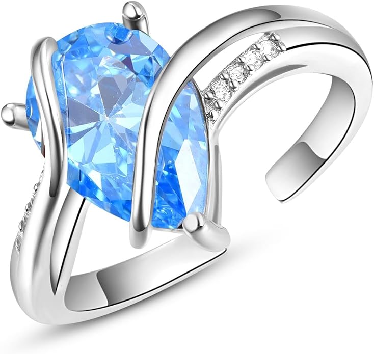 KINGWHYTE Adjustable Rings for Women Teardrop Pear Ring 925 Sterling Silver 0.85ct Teardrop Cubic Zirconia Open AdjustableThumb Ring for Women
