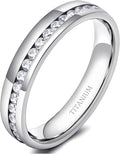 TIGRADE 2.5mm 4mm 5mm 6mm Titanium Ring Cubic Zirconia Engagement Ring Wedding Band Size 3 to 13.5