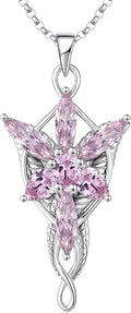 JO WISDOM Arwen Evenstar Necklace,925 Sterling Silver Lord of The Ring Hobbit Pendant Necklace with 5A Cubic Zirconia,Elvish Jewelry for Women