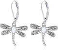 ONEFINITY Dragonfly Earrings 925 Sterling Silver Moonstone Leverback Dragonfly Dangle Drop Earrings Women Jewelry Gifts