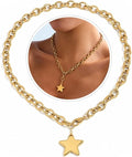 Chunky Gold Necklace with Star Pendant for Women,18K Gold Plated Stainless Steel Sweatproof Non Tarnish Hypoallergenic Chain,Trendy Chunky Necklaces for Women,Star Necklace Fashion Statement Jewelry