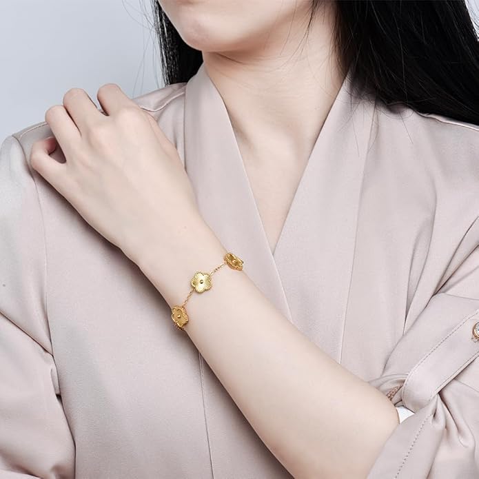 18K Gold-Plated Four Leaf Clover Bracelet for Women,Adjustable lucky Bracelet Set Jewelry Gift-Hypoallergenic Charm for Birthdays, Wellness & Daily Wear