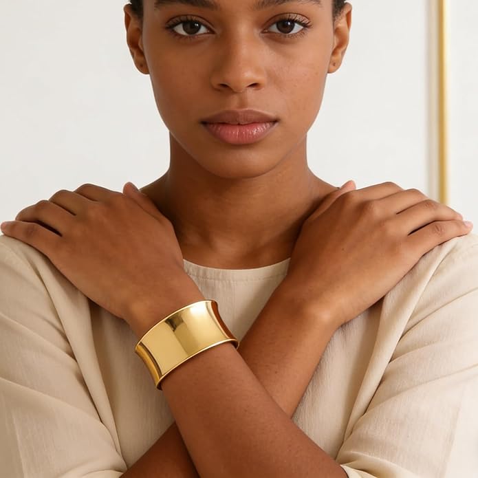 hotoo Chunky Wide Bangle Bracelets For Women Open Gold Bangle Statement Cuff Stainless Steel Stackable Bracelets Thick Jewelry For Christmas Birthday Trendy Gifts