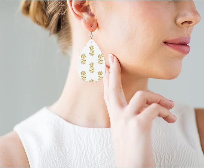 Golden Pineapples Fashion Leather Teardrop Ear Rings Tropical Summer Fruit Pineapple Leather Leaf Earrings Jewelry For Women Friends