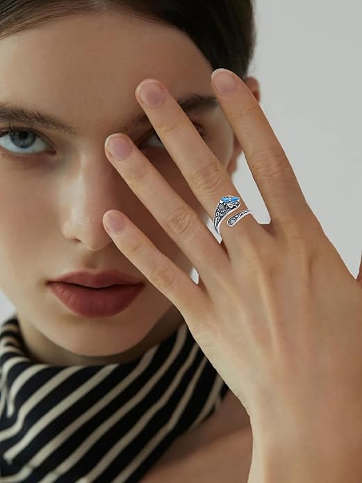 JKR Turquoise Spoon Rings for Women Sterling Silver Vintage Antique Thumb Ring Boho Jewelry Anniversary Birthday Gift for Wife Her Mom