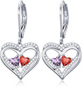 Valentines Day Gifts for Women, Heart Leverback Earrings Double Birthstone Dangle Earrings for Women, Love Jewelry for Her, Anniversary Birthday Gift for Mom Wife Girlfriend