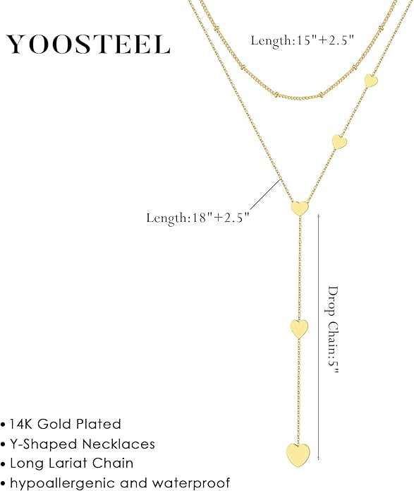 Yoosteel Long 14K-Gold-Plated Necklace for Women - Valentines Gifts Dainty Y-Shaped Necklaces Lariat Drop Chain Simple Jewelry Trendy Gift for Women