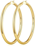 4mm Thick Gold Chunky Earrings Steling Silver Post Hoops Earrings For Women Hollow Tube Hoops Earrings Thick Gold Hoop Earrings Hypoallergenic Lightweight Gold Hoop Large Earrings 20/30/40/50/60MM