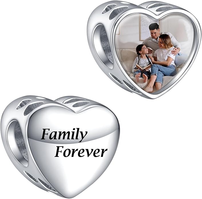 Annmors Personalized Photo Charms For Bracelets/Necklace 925 Sterling Silver Love Heart Shaped Engraved Customize Picture Gift for Birthday Mother's Day,Bead Charms Jewelry for Women