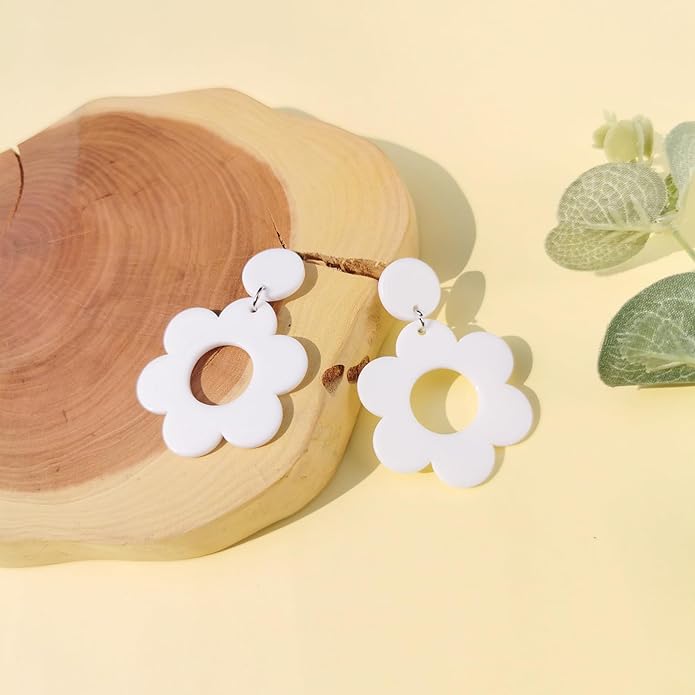 70s Earrings Retro White Acrylic Hoop Earrings 70s Accessories for Women 70s Jewelry Disco Outfits for Women