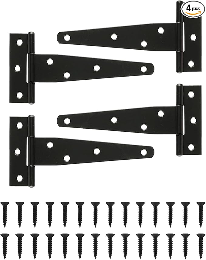 4 Pack 5 Inch T Strap Hinges Heavy Duty Black Outdoor Tee Hinge | Shed Door by XhjzgcTech
