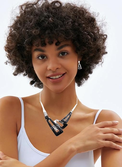 SFE Irregular Enamel Triangle Shape shell Collar Bib Bohemian Boho Statement Necklace Earrings Fashion Costume Jewelry Set for Women