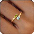 Honsny Gold Birthstone Rings for Women Non Tarnish 14K Gold Plated Adjustable Emerald Ring Cubic Zirconia Gemstone Promise Ring for Her Engagement Personalized Waterproof Jewelry Gifts for Birthday