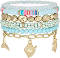 Shell Bracelet Seashell Boho Beaded Stretch Bracelets for Women Summer Beach Bracelets Starfish Charm Bracelet Stackable Gold Plated Bracelets Set for Women