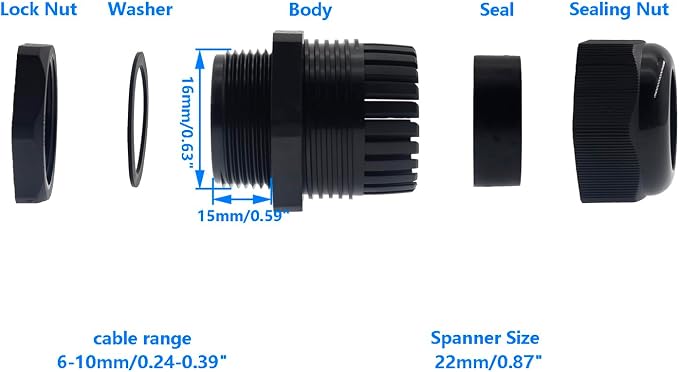 3/8 Inch NPT Strain Relief Nylon Cord Grip, SAFYY 5 PCS Waterproof Cable Glands - Image 2