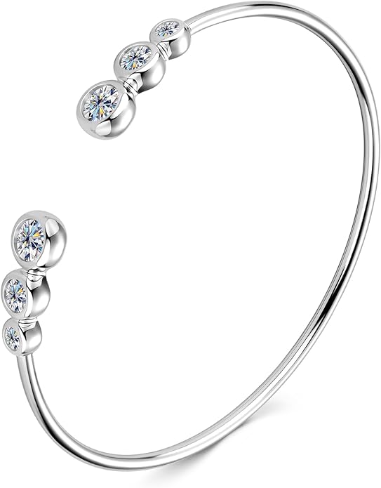 Moissanite Cuff Bangle, 1.8cttw D Color VVS1 Clarity Bracelet fit 7" Below Wrist, 925 Sterling Silver Bangle for Women Wife or Girlfriend Birthday Gifts