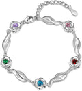 Personalized Simulated Birthstone Bracelets Adjustable Rose Flower Chain Charm Bracelet with 1-5 Name Initial Engraved for Women Mom Christmas Gifts