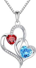 Iefil Valentines Day Gifts for Her - 925 Sterling Silver Double Birthstone Necklace, Heart Necklaces for Women, Anniversary Birthday Gifts, Personalized Jewelry Gift for Wife Mom Girlfriend