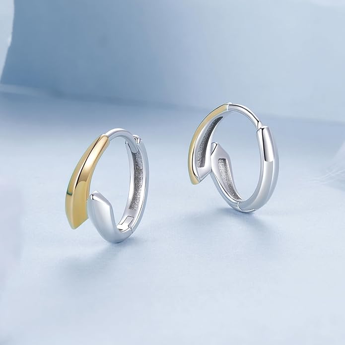 WOSTU 14K Gold Plated Two-Tone Oval Hoop Earrings for Women, Water Drop Design Lightweight Huggie Earrings,925 Sterling Silver Posts Double Drop Chunky Hoops Hypoallergenic Ear Buckles