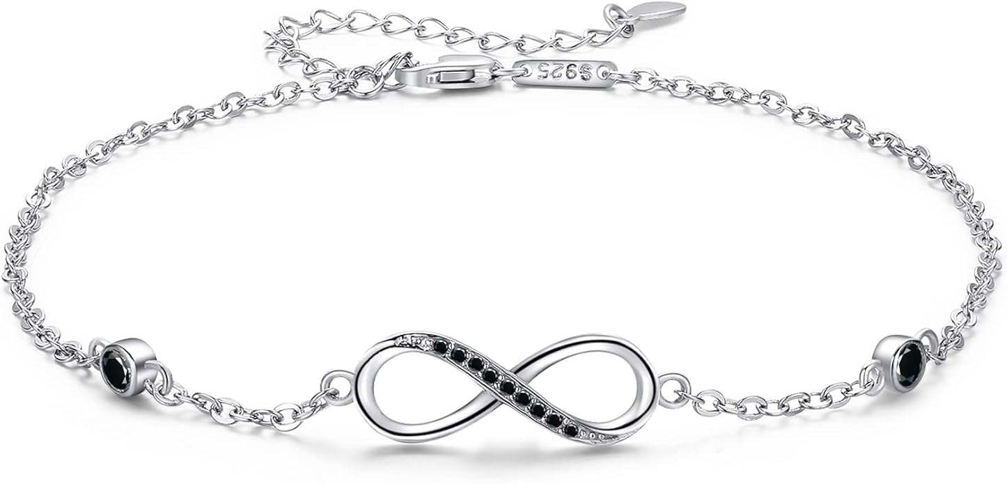 MEDWISE Womens Infinity Anklet Bracelet 925 Sterling Silver Endless Love Symbol Ankle Bracelet Adjustable Plus Size Large Bracelet Gifts for her Mother’s Day Gifts