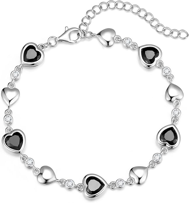 Carleen Birthstone Bracelets for Women 925 Sterling Silver Five Heart Station Created Gemstone Tennis Bracelet Jewelry Anniversary Birthday for Wife, 7"+1.2" Extender