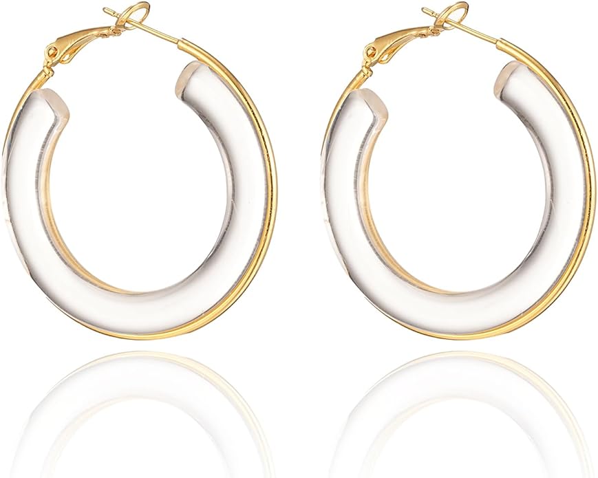Acrylic Hoop Earrings Sterling Silver Lucite Clear Resin Rectangle Transparent Hoops for Women