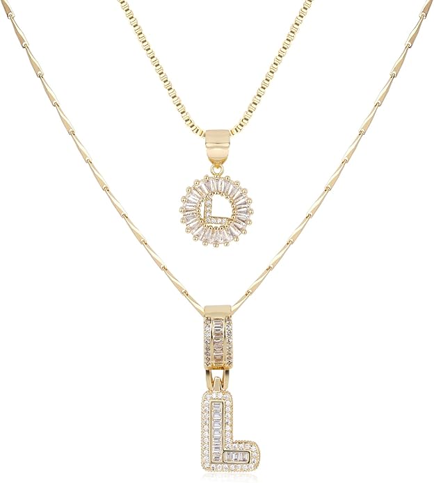 14K Gold Plated Alphabet Necklace Cubic Zirconia Letter Pendant, Personalized Name Jewelry Gift for Women, Customizable A-Z, Birthday/Mothers Day Gifts for Womens