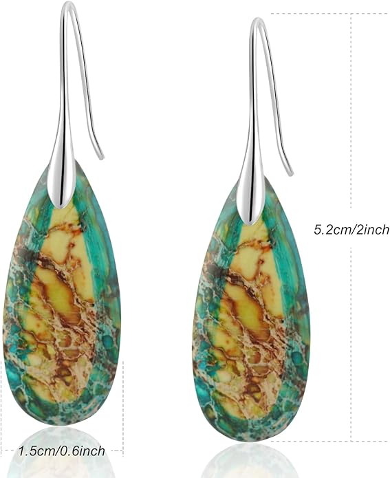 Natural Healing Stone Fishhoop Dangle Drop Earrings Statement Gold silver earrings