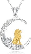 Diamond Lion Necklace for Women 925 Sterling Silver Lion on Moon Pendant Jewelry Gifts