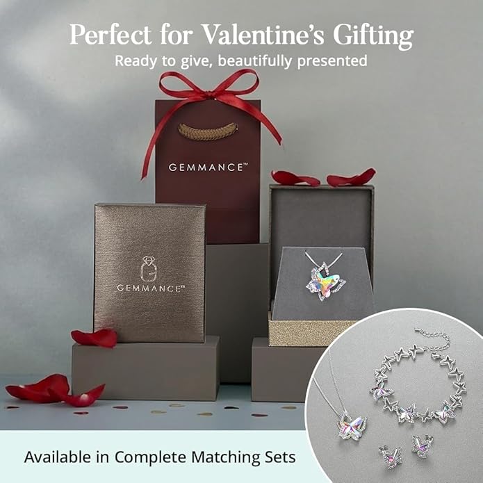 Valentine's Day Gift Butterfly Birthstone Crystal Necklace, Silver Tone with 18”+2” Chain, Necklace for Mother’s Day Anniversary Birthday Gifts for Women and Daughter