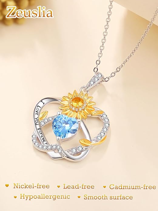 Valentine's Day Gifts for Wife 925 Sterling Silver Double Birthstone Pendant Necklaces I Love You for Always and Forever Necklace Anniversary Birthday Gifts for Wife Girlfriend Mom Her