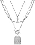 MJartoria Layered Initial Necklaces for Women Trendy, 14K Gold Plated Brass Simple Star Choker Square Letter Pendant Necklace, Paperclip Chain Necklaces Jewelry Gifts